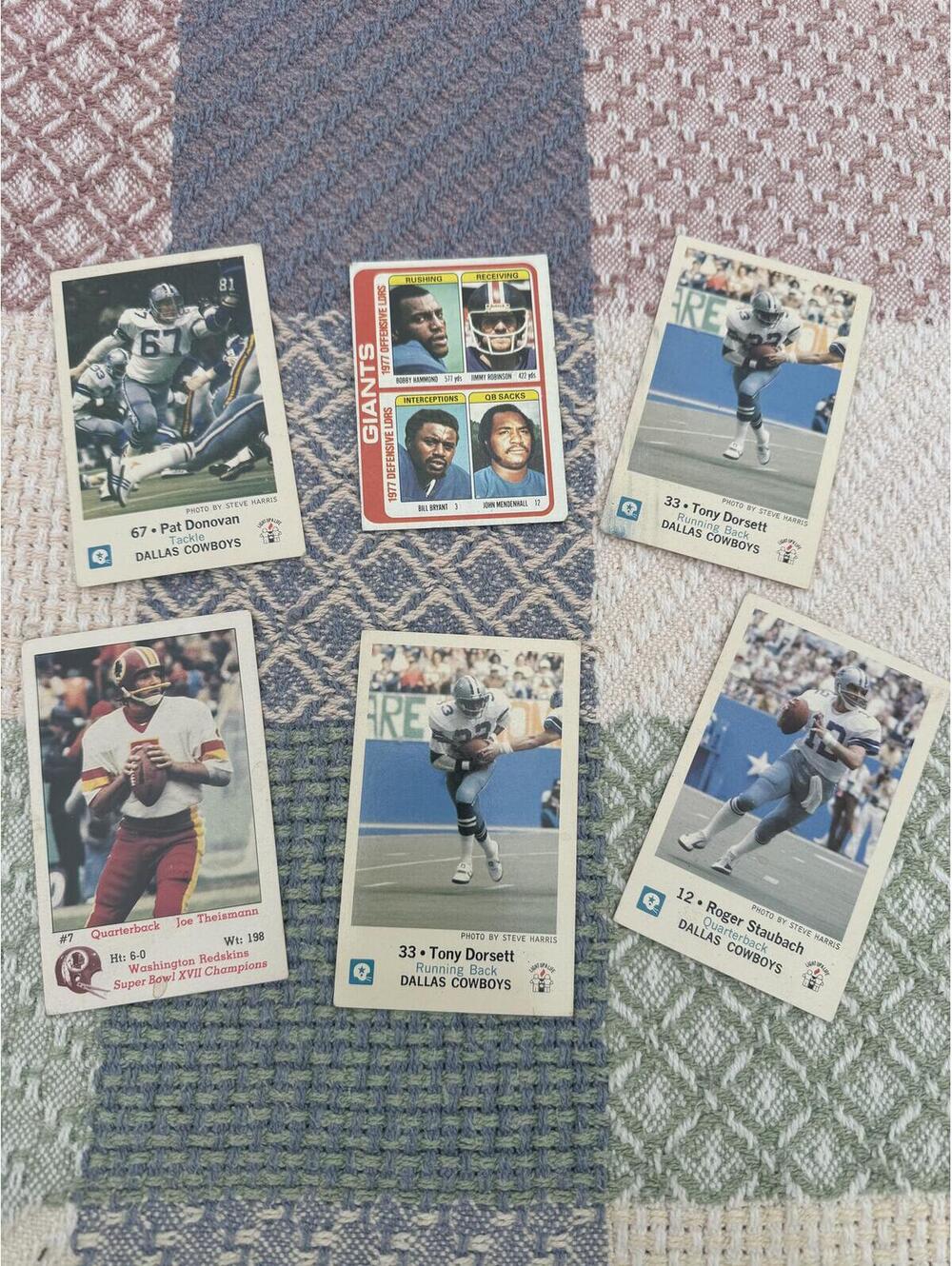 Vintage NFL Football Trading Cards Lot - Dallas Cowboys, Washington Redskins, NY